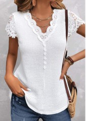 White V Neck Short Sleeve Lace T Shirt
