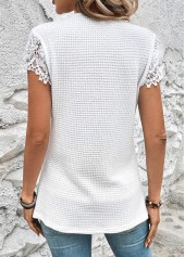 White V Neck Short Sleeve Lace T Shirt