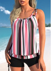Striped Ruched Light Pink Tankini Top-No Bottom
