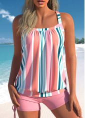 Multi Stripe Print Pink Wide Strap Tankini Set