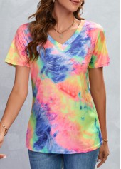 Multi Color V Neck Ombre T Shirt