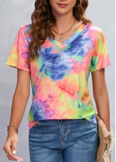 Multi Color V Neck Ombre T Shirt