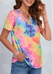 Multi Color V Neck Ombre T Shirt
