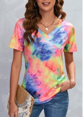 Multi Color V Neck Ombre T Shirt