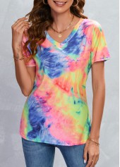 Multi Color V Neck Ombre T Shirt