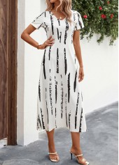Striped Split White A Line V Neck Dress | Rosewe.com - USD $31.98