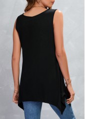 Scoop Neck Handkerchief Hem Black Tank Top