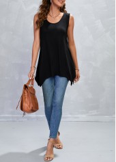 Scoop Neck Handkerchief Hem Black Tank Top