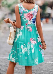 Floral Print Button Mint Green Short Dress