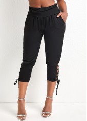 Lace Up Elastic Waist Black Jogger Pants