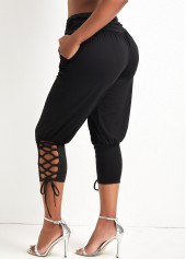 Lace Up Elastic Waist Black Jogger Pants