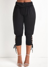 Lace Up Elastic Waist Black Jogger Pants