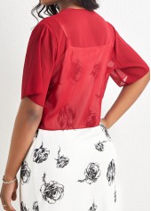 Open Front Wine Red Short Sleeve Coat