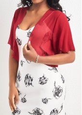 Open Front Wine Red Short Sleeve Coat