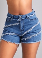 Patchwork Pocket Skinny Zipper Fly Denim Shorts