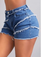 Patchwork Pocket Skinny Zipper Fly Denim Shorts