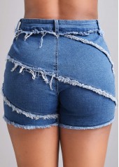 Patchwork Pocket Skinny Zipper Fly Denim Shorts