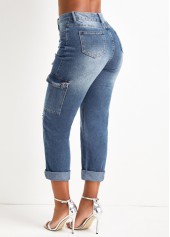 Dark Blue Regular Zipper Fly Hole Jeans