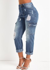 Dark Blue Regular Zipper Fly Hole Jeans