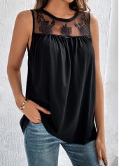 Black Round Neck Sleeveless Patchwork Tank Top