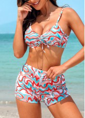 Mid Waisted Pop Art Print Drawstring Bikini Set