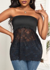 Lace Patchwork Black Bandeau Tank Top