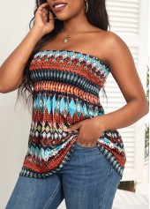 Tribal Print Ruched Multi Color Bandeau Tank Top