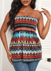 Tribal Print Ruched Multi Color Bandeau Tank Top