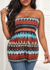 Tribal Print Ruched Multi Color Bandeau Tank Top