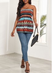 Tribal Print Ruched Multi Color Bandeau Tank Top