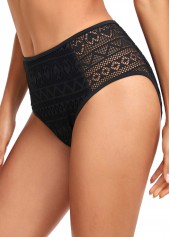 Mid Waisted Lace Stitching Black Bikini Bottom