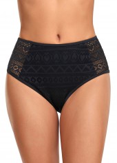 Mid Waisted Lace Stitching Black Bikini Bottom