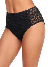 Mid Waisted Lace Stitching Black Bikini Bottom