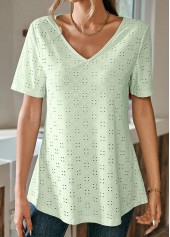 Light Green Round Neck Lace T Shirt