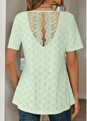 Light Green Round Neck Lace T Shirt