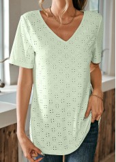 Light Green Round Neck Lace T Shirt