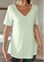Light Green Round Neck Lace T Shirt