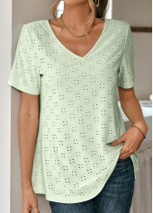 Light Green Round Neck Lace T Shirt