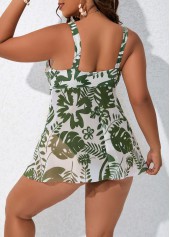 Green Plus Size Leaf Print One Piece Swimdress