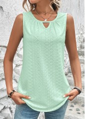 Cut Out Round Neck Light Green Tank Top