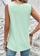 Cut Out Round Neck Light Green Tank Top