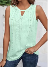 Cut Out Round Neck Light Green Tank Top