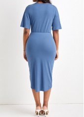 Dusty Blue High Low Ruched Bodycon Dress
