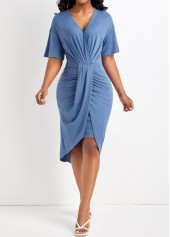 Dusty Blue High Low Ruched Bodycon Dress