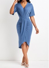 Dusty Blue High Low Ruched Bodycon Dress