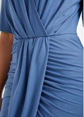 Dusty Blue High Low Ruched Bodycon Dress