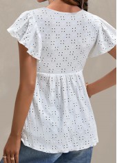 White Round Neck Short Sleeve Tie Blouse