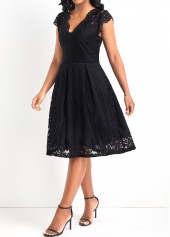 Black V Neck Sleeveless Lace Dress