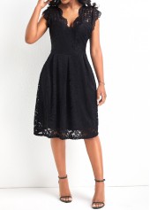 Black V Neck Sleeveless Lace Dress
