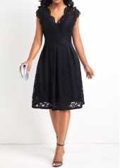 Black V Neck Sleeveless Lace Dress